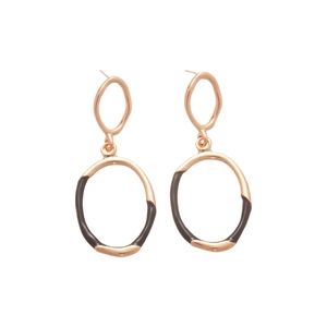 Elegant minimalist gold and black enamel irregular oval hollow drop earrings for women