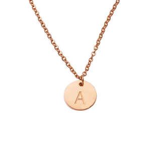 Collier en acier inoxydable or rose avec pendentif rond gravé de la lettre A stylisée
