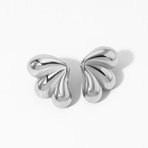 Polished silver butterfly wing stud earrings with a minimalist luxury metallic finish