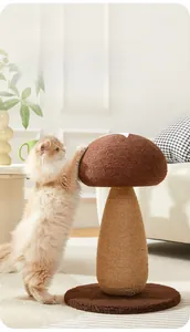 Close-up of durable sisal rope and soft plush fabric on the mushroom cat scratching post
