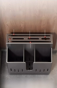 Top view of kitchen knife organizer slots with specific measurements for storage