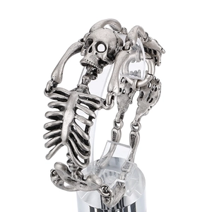 Gothic silver skeleton link bracelet for men made of durable stainless steel on white base