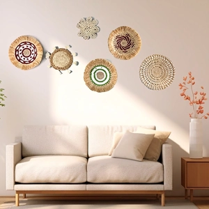 6-piece bohemian woven seagrass wall decor set for living room and bedroom hanging display