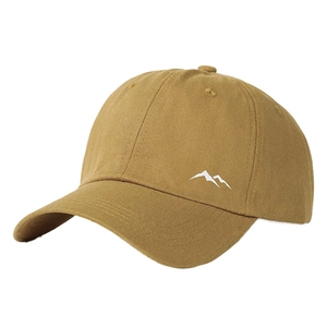 Khaki baseball cap with mountain embroidery, adjustable cotton sun hat for outdoor travel
