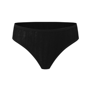 Damen String-Tanga aus schwarzer Ripp-Baumwolle mit niedriger Taille und Atmungsaktivität