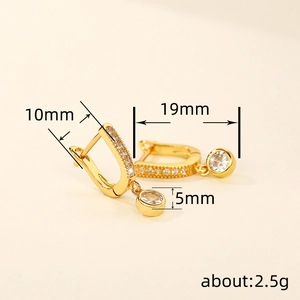 Golden U-shaped hoop earrings with inlaid diamonds and round zircon drops for women
