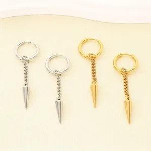 Stainless Steel Hoop Earrings With Chain And Spike Pendant Punk Rock Gothic Dangle Jewelry For Men And Women