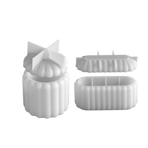 Striped resin silicone molds set for DIY candle jars and oval storage boxes with lids