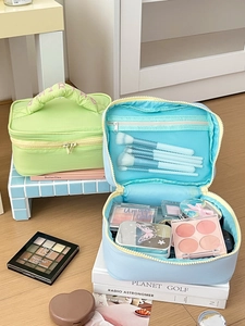 Dual large travel makeup bags with internal mesh compartments and zip pockets