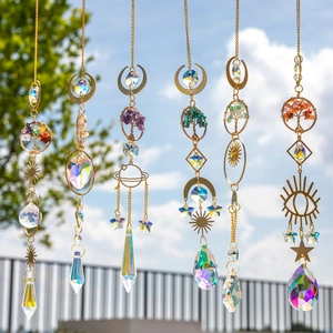 Handmade Tree Of Life Crystal Suncatcher Hanging Ornament Gold Metal Prism Pendant For Window Garden Home Decoration