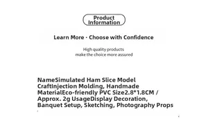 Detailed infographic showing 2.8x1.8cm PVC miniature ham slice model specifications