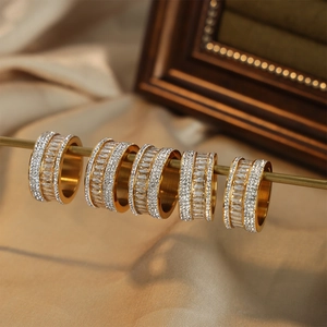 Luxurious 18k gold plated stainless steel multi-layer zircon rings set for women