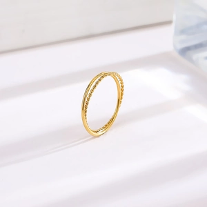 Minimalist Twisted Rope Ring Gold Plated Stainless Steel Layered Band Design Fashion Jewelry Accessories For Women