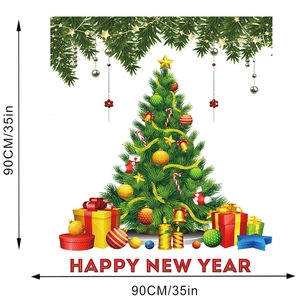 Christmas tree and gift wall sticker detail with Happy New Year text and size dimension