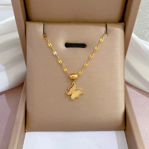 Butterfly Pendant Necklace Titanium Steel Gold Plated Double Layer Butterfly Clavicle Chain Minimalist Jewelry For Women