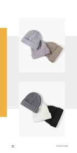 Close-up of thick ribbed knit beanies in six colors showing texture and warm material