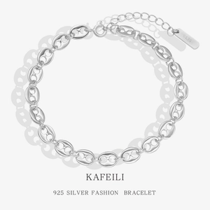 Pig Nose Chain Bracelet 925 Sterling Silver Coffee Bean Link Jewelry For Women Fashion Minimalist Chic Adjustable Gift