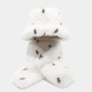 Faux Fur Leopard Print Bucket Hat And Scarf Winter Warm Plush Windproof Outdoor Fashion Accessories For Women