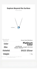 Dettagli della collana Cuore dell'Oceano in argento S925 con pietra blu e misure