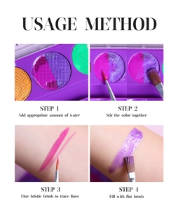 Step-by-step usage guide for water-activated UV body paint palette and fine brush strokes