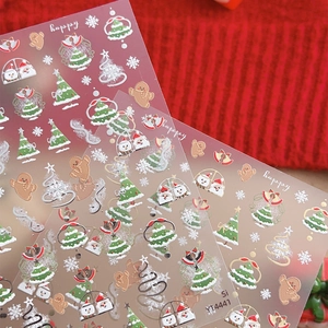 Christmas tree and gingerbread man nail art stickers on a festive red background