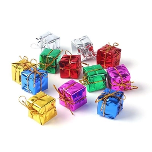 Mini Christmas Tree Ornaments Foam Gift Box Hanging Decorative Metallic Foil Laser Multicolor Festive Party Decor Baubles