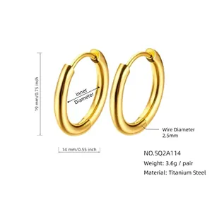 French style gold titanium steel hoop earrings 19mm diameter lightweight minimalist jewelry