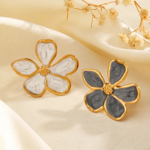 Bague Fleur De Frangipanier Vintage Acier Inoxydable Émail Floral Élégant Bijoux Rétro Pour Femmes