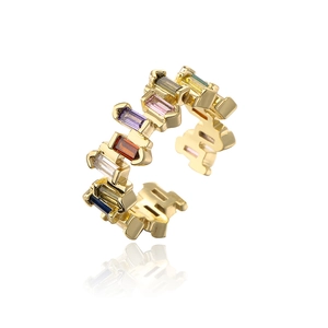 Adjustable 18K gold plated ring featuring a vibrant geometric rainbow zircon arrangement