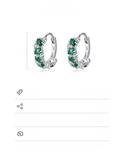 Macro des créoles en argent 925 avec pierres vertes et diamètre de 16mm pour femmes