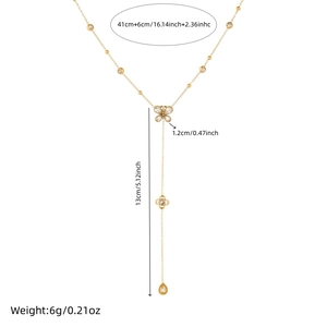 Gold-plated butterfly and drop pendant Y-necklace with adjustable chain dimensions