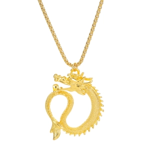 Golden Chinese dragon pendant necklace with box chain for men and women hip hop jewelry