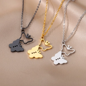 Minimalist hollow butterfly heart necklace in 18k gold silver and black stainless steel
