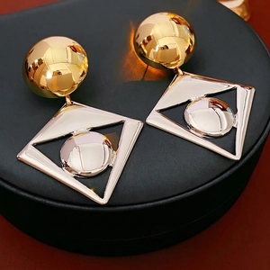 Rhombus Geometric Dangle Earrings With Silver Earring Post Two Tone Gold Silver Alloy Statement Jewelry For Women