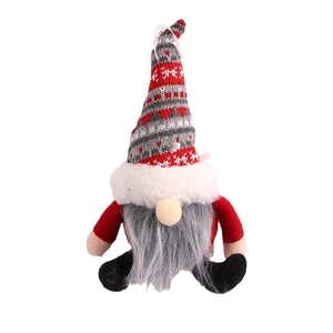 Christmas gnome plush hanging ornament with red knitted heart hat and grey beard