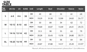 Size chart table for Y2K lace long sleeve top showing measurements in CM and INCH units