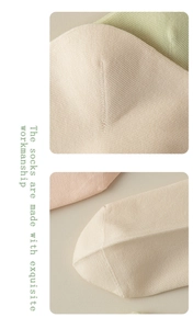 Detailed view of pure cotton women mid-calf socks with exquisite knit workmanship and soft texture.