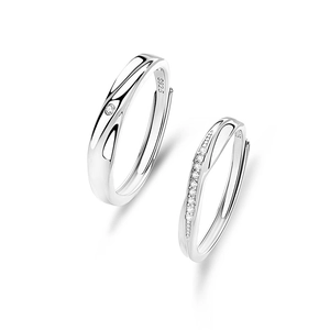 925 sterling silver Mobius X-shaped adjustable rings for couples with small diamonds
