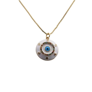 Collana in rame placcato oro con occhio greco in smalto e zirconi colorati