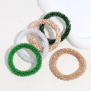 Crystal Beaded Hair Ties High Elasticity Faceted Glass Beads Hair Scrunchies Elegant Ponytail Holder Fashion Accessories Women