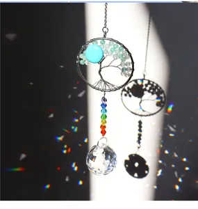 Rainbow crystal tree of life suncatcher with colorful beads and faceted crystal ball
