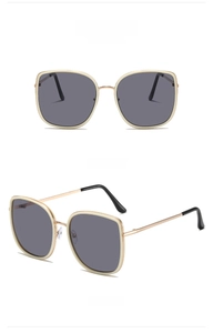 Square cream frame sunglasses with grey UV lenses and gold metal temples from multiple angles