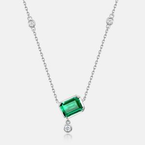 Elegant S925 silver necklace with emerald cut green gemstone and sparkling zircons