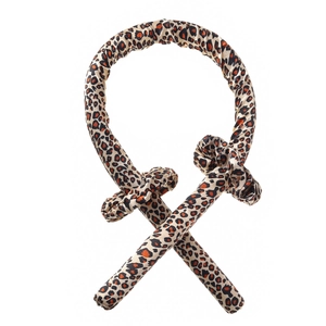 Leopard print heatless hair curler made of smooth satin material for styling curls