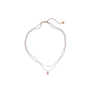 Elegant double-layer purple beaded necklace with a pink rectangular zircon heart pendant