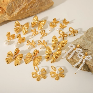 French style 18K gold plated bow and butterfly earrings with pearls and crystals