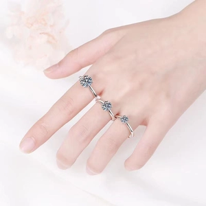 S925 sterling silver moissanite rings in three sizes with classic four-prong setting