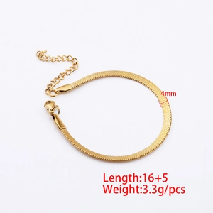 Detail view of 4mm gold snake chain bracelet with 16+5cm adjustable length and specs