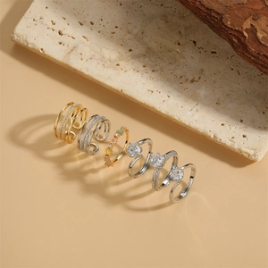 Vintage Hollow Copper Ring For Women 14K Gold Plated Zirconia Adjustable Open Finger Ring Literary Fashion Jewelry Accessory
