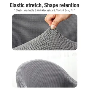 Elastic gray waffle fabric chair cover showing stretch durability and seamless fit design